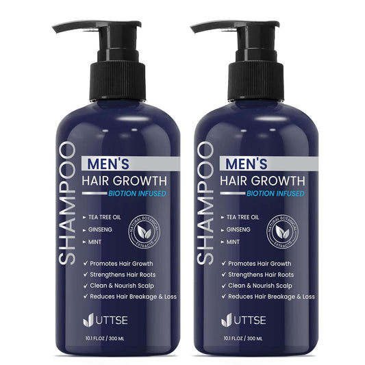 Biotin Hair Growth Shampoo for Men: Natural Thickening Shampoo with Tea Tree Oil Ginseng Mint for Hair Loss and Thinning Hair - 2 Packs