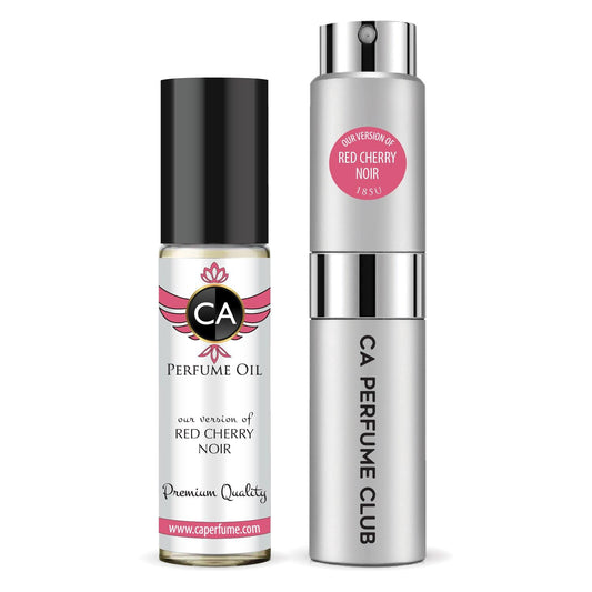 CA Perfume Duo Impression of Red Cherry Noir For Women And Men Perfume Layering Set Long Lasting Travel Size EDP + Body Oil Roll-On Bottle 0.27 Fl Oz+0.33 Fl Oz