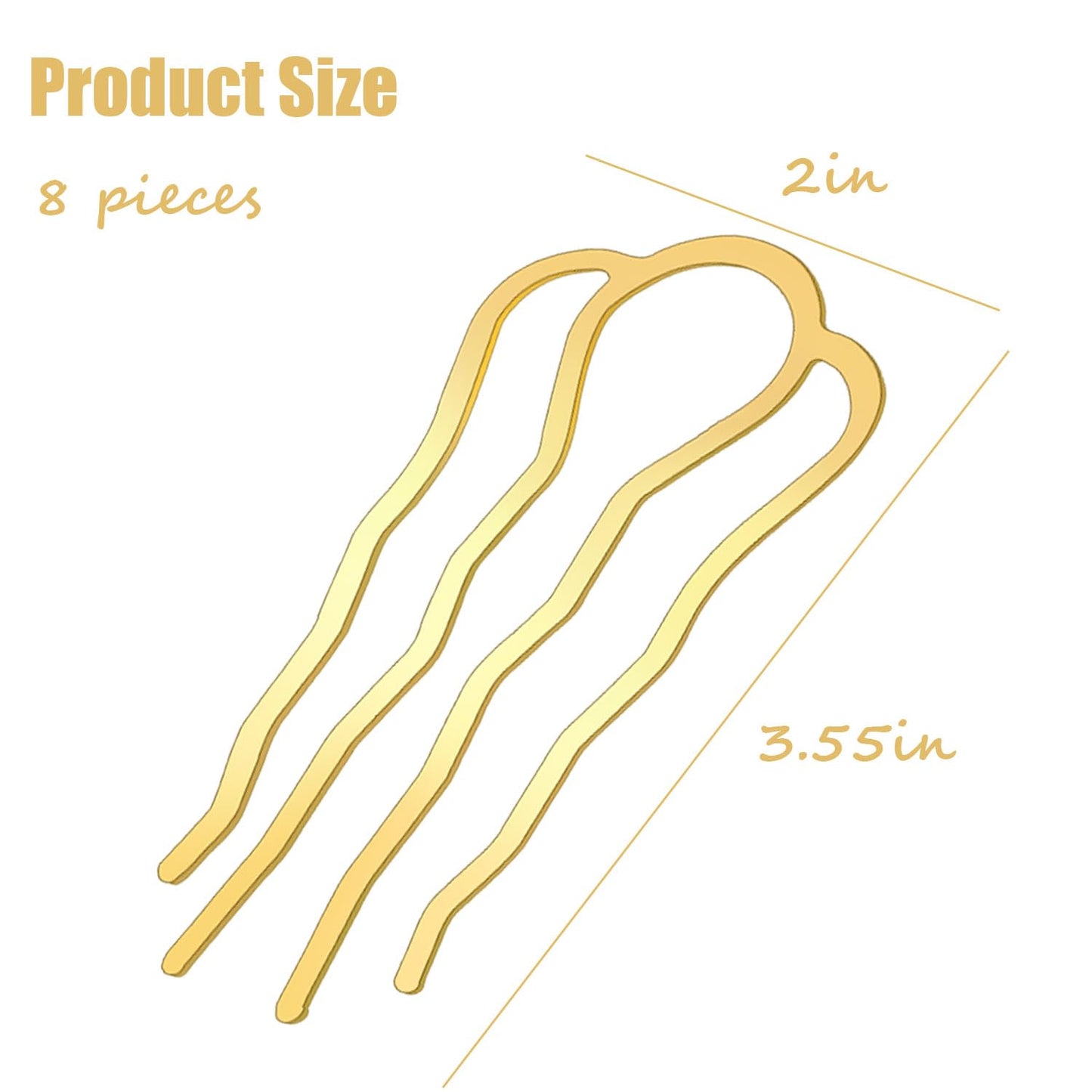 8 Pieces Hair Side Combs, Metal Hair Fork Clip Hair Pins for Buns Hair Updo U-Shape Hair Sticks for Women Hair Styling Tool Accessories (Gold)