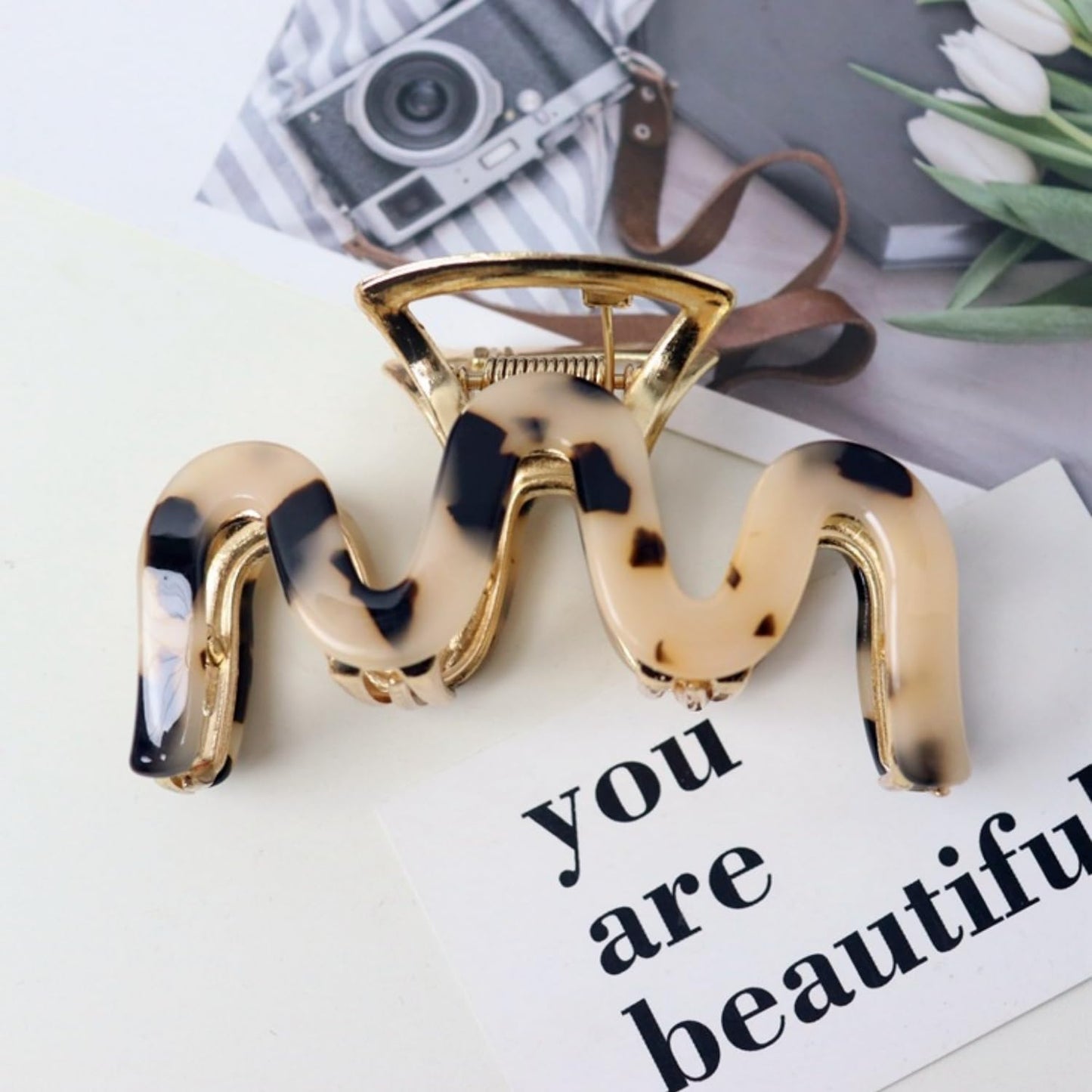 Metal Hair Claws, Leopard Print Hair Clips for Thick Thin Hair Tortoise Shell Cellulose Acetate Non-Slip Hair Catch Barrette Jaw Clamp for Long Hair Fashion Hair Styling Accessories
