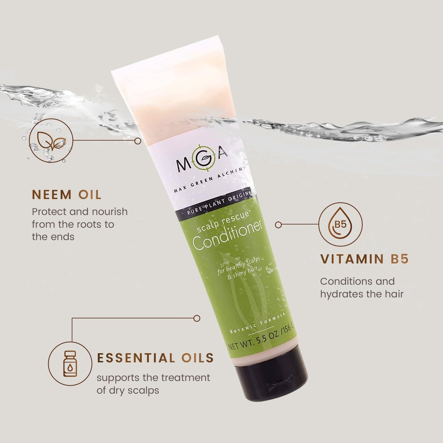 MGA Vegan Hair Conditioner - Organic Formula with Tea Tree for Healthy Hair | Shea Moisture Conditioner with Natural Herbal Scent | Parabens Silicone & Sulfate Free | Unisex | 5.5 Fl Oz