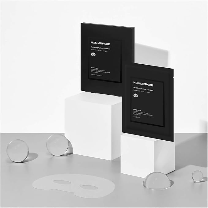 HOMMEFACE Men’s 2-Step Daily Skincare Kit + 5 Facial Sheet Mask Set Bundle