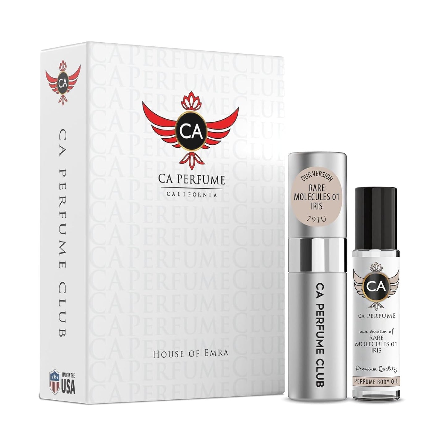 CA Perfume Duo Impression of Rare Molecules 01 Iris For Women And Men Perfume Layering Set Long Lasting Travel Size EDP + Body Oil Roll-On Bottle 0.27 Fl Oz+0.33 Fl Oz