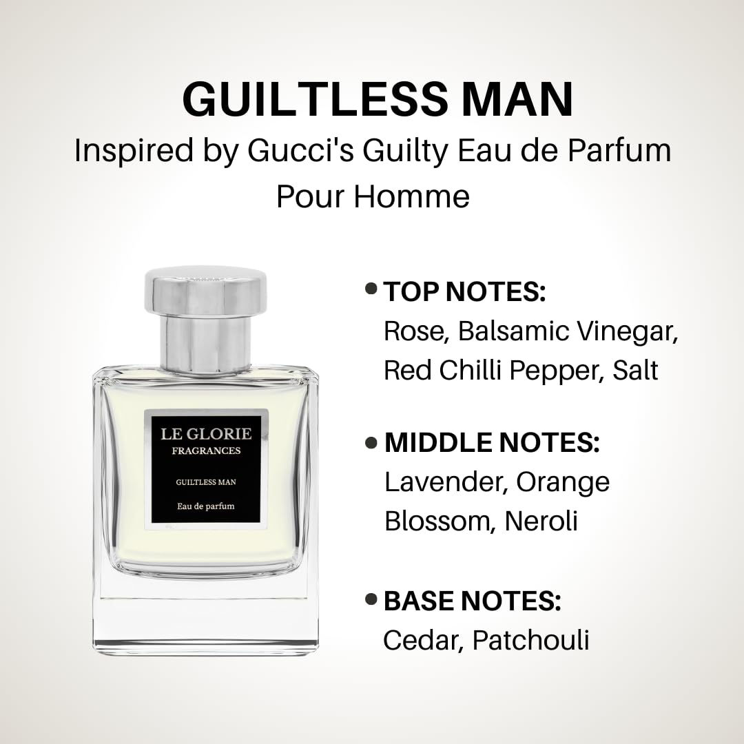 Inspired by Guilty Eau de Parfum Pour Homme, Guiltless Man EDP, Long Lasting 12-14 Hours Perfume Spray for Men, All Skin Types - 1.7 fl oz 50ml