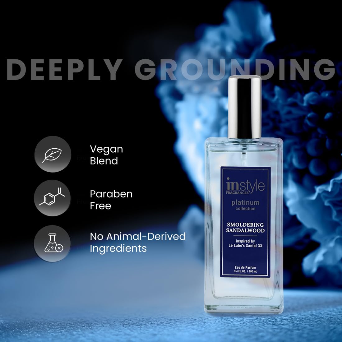 Instyle Fragrances, Platinum Collection, Smoldering Sandalwood, Inspired by Le Labo’s Santal 33, Unisex Eau de Parfum, CLEAN, Vegan, Paraben-Free, Never Tested on Animals, 3.4 Fluid Ounces