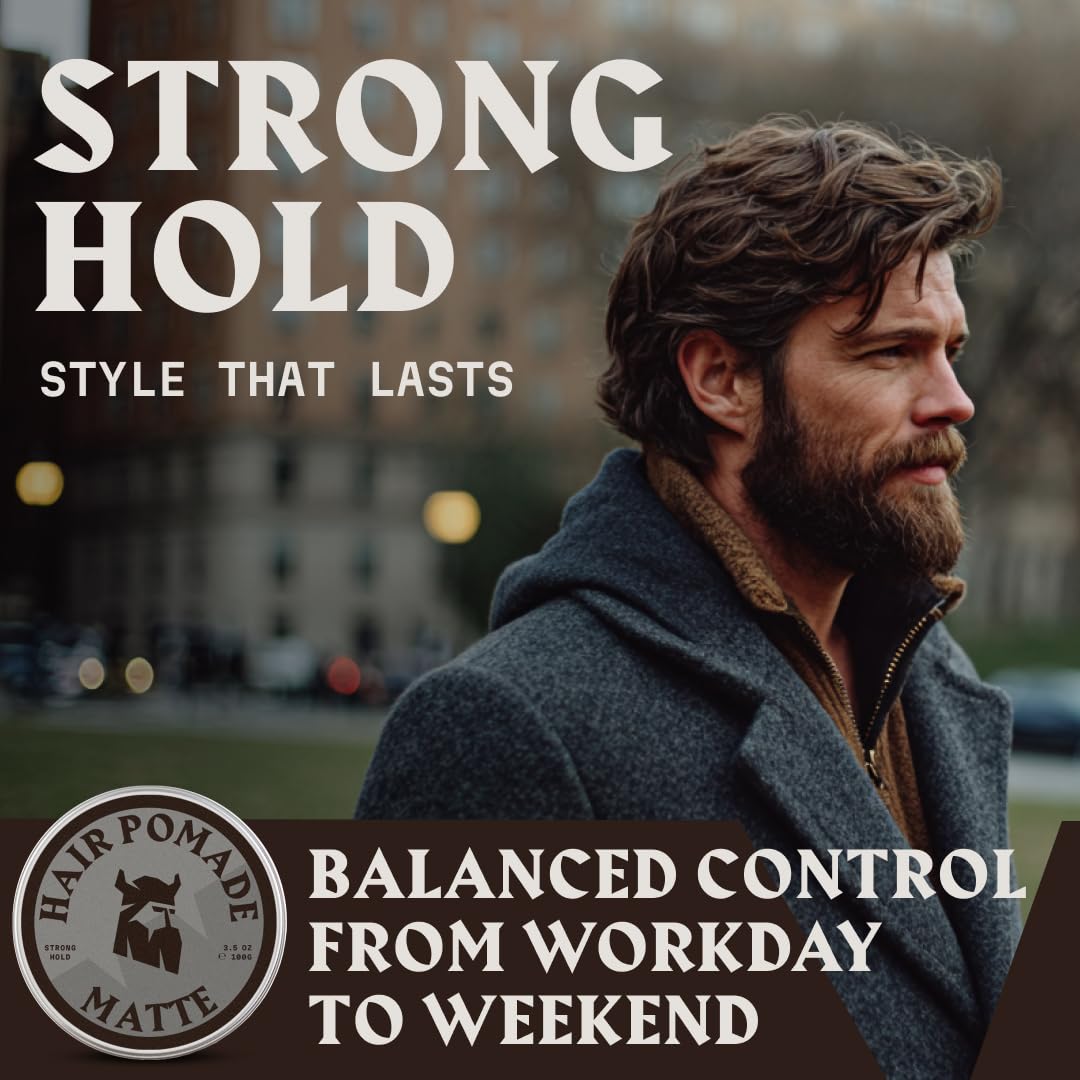 Striking Viking Hair Pomade for Men - Matte Finish (100 g) - Linen Scent - Strong Hold - Water-Based Matte Pomade Styling Hair Cream for Men