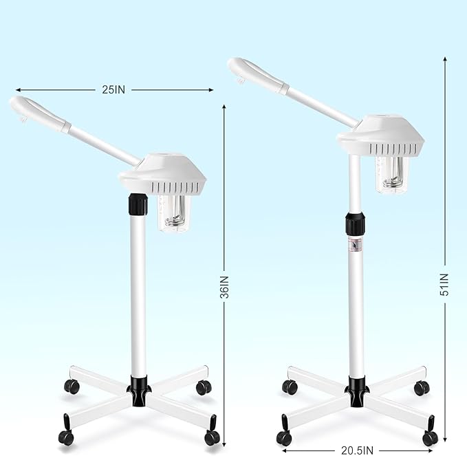 Professional Facial Steamer on Wheels, Esthetician Steamer with Hot Ozone Mist, Stand Face Steamer for Facial Deep Cleaning, Steamer for Facial for Personal Care or Spa, White