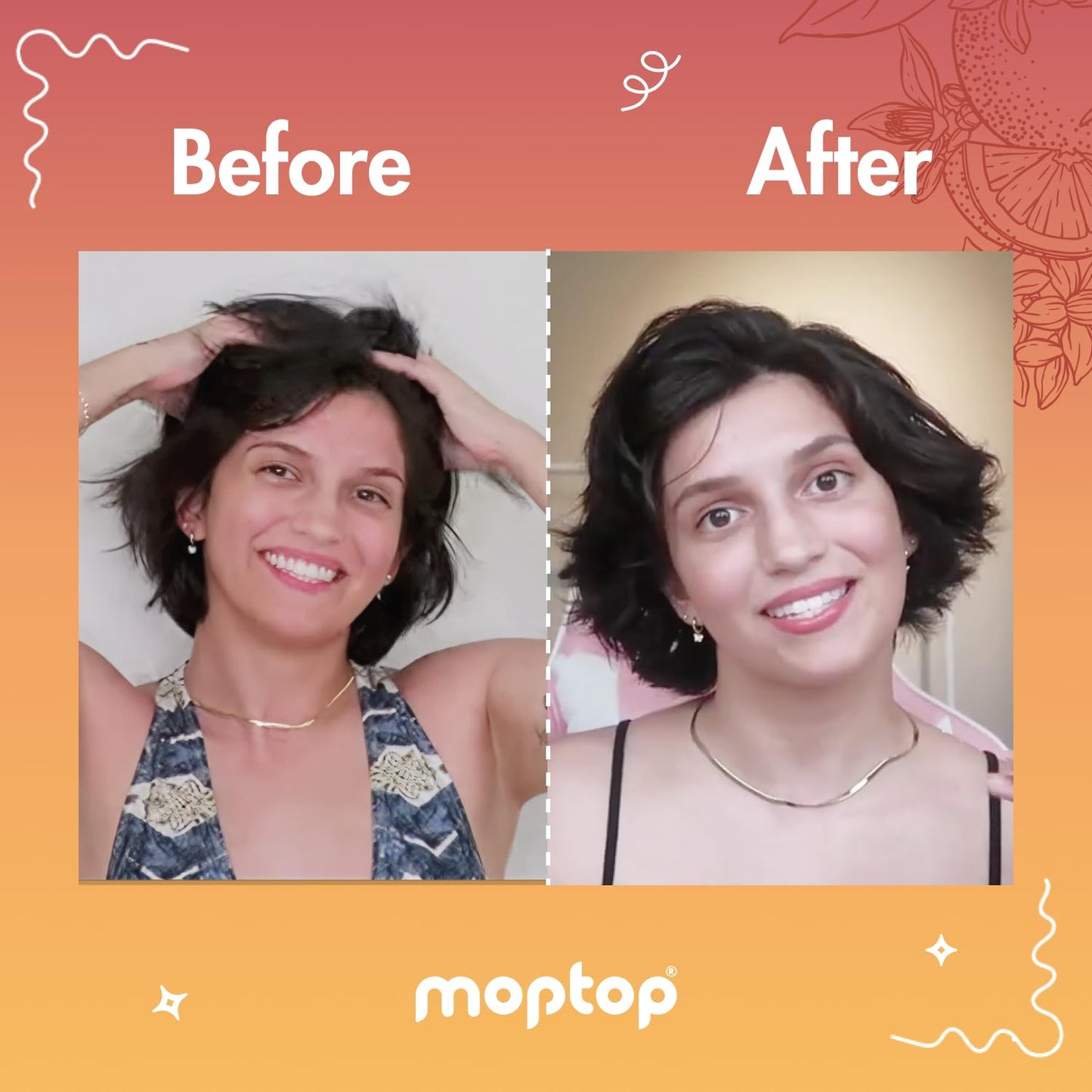 MopTop Lightweight Curly Hair Shampoo and Conditioner Set – Gentle Shampoo + Light Conditioner, Reduces Frizz & Restores Dry Damaged Hair, Sulfate & Paraben Free – Wavy, Curly, Coily, Kinky (Set of 3)