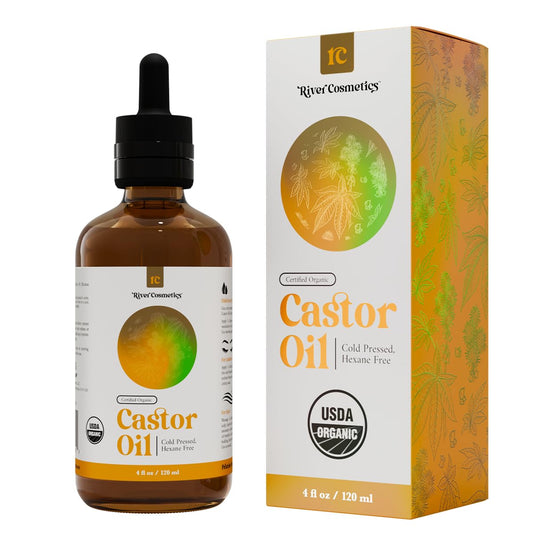 Organic Castor Oil, Cold Pressed in Glass Bottle for Naturally Nourishing Hair Care and Skincare, USDA Certified Organic 100% Pure Castor Oil, Hexane Free, 4 Fl Oz.