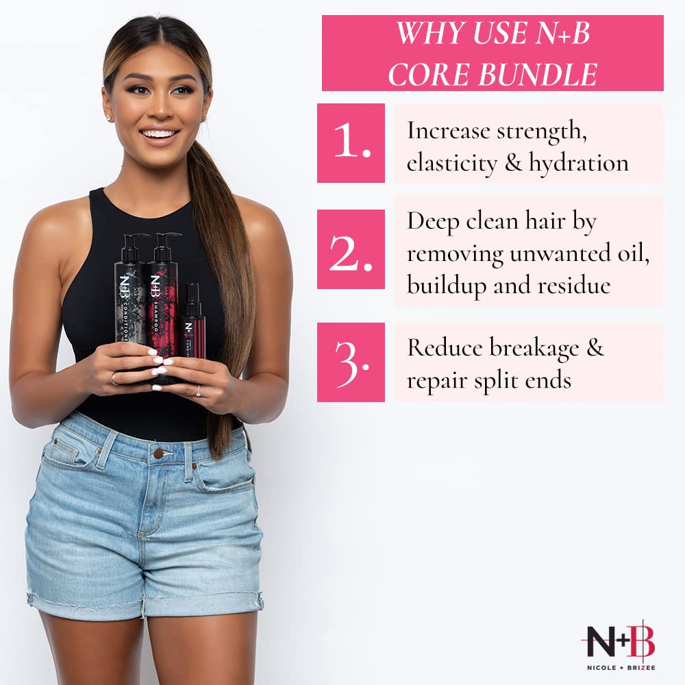 N+B Bundle - Shampoo, Conditioner, and Leave-In Treatment | Sulfate-Free | Paraben-Free | Strengthens and Hydrates | For All Hair Types | USA Made