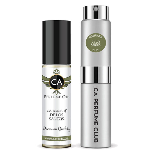 CA Perfume Duo Impression of De Los Santos For Women And Men Perfume Layering Set Long Lasting Travel Size EDP + Body Oil Roll-On Bottle 0.27 Fl Oz+0.33 Fl Oz