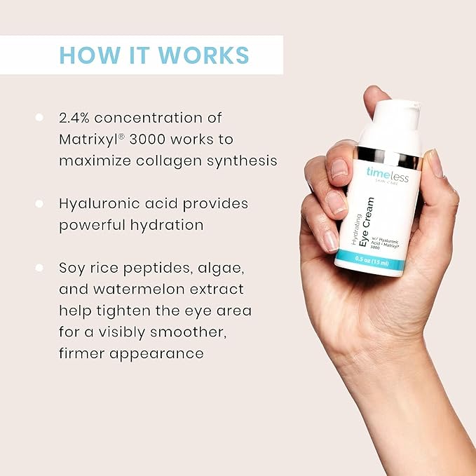Timeless Skin Care Hydrating Eye Cream - 0.5 Fl Oz, Pack of 1 - Reduce Puffiness & Fine Lines - Includes Hyaluronic Acid for Hydration + Matrixyl 3000 to Fight Wrinkles - For All Skin Types