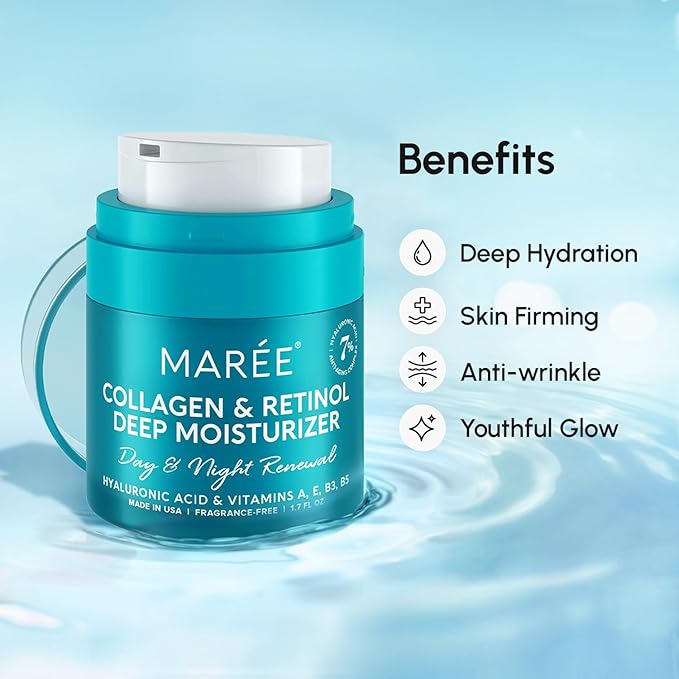 MAREE Face Moisturizer Retinol Cream for Face - Wrinkle Cream for Women - Facial Moisturizer with Collagen - Crema Hidratante Para la Cara for Skin Tightening