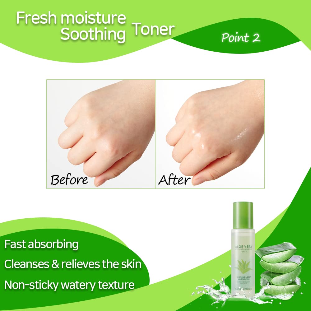 Nature Republic Mild & Moisture Aloe Vera Toner (NEW Ver.) Quick Hydration&fast absorbing non-sticky texture, Aftersun&Shave,Moisturizing Face Skin & Hair,korean skin care All Skin Types 150ml/5.24oz