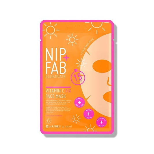 Nip + Fab Vitamin C Fix Sheet Mask for Face with Coconut Water, Citrus Fruit Extract, Hydrating Antioxidant Facial Mask for Skin Brightening and Toning, 0.8 Fl Oz