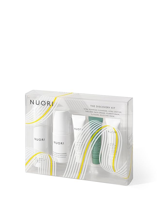 NUORI Discovery Kit | 5 Products, Including Vital Unifier, Vital Foaming Cleanser, Clarity Mask, The One Face Cream & Supreme Moisture Mask, For All Skin Types