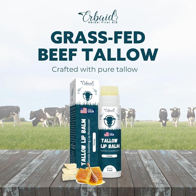 Beef Tallow Lip Balm – Natural Tallow Beeswax Chapstick – Hydrating Moisturizer Grass Fed Bison Tallow Balm Lip Care – Soothes Chapped, Dry Lips, Sensitive Skin – Long Lasting & Vitamin Rich USA-Made