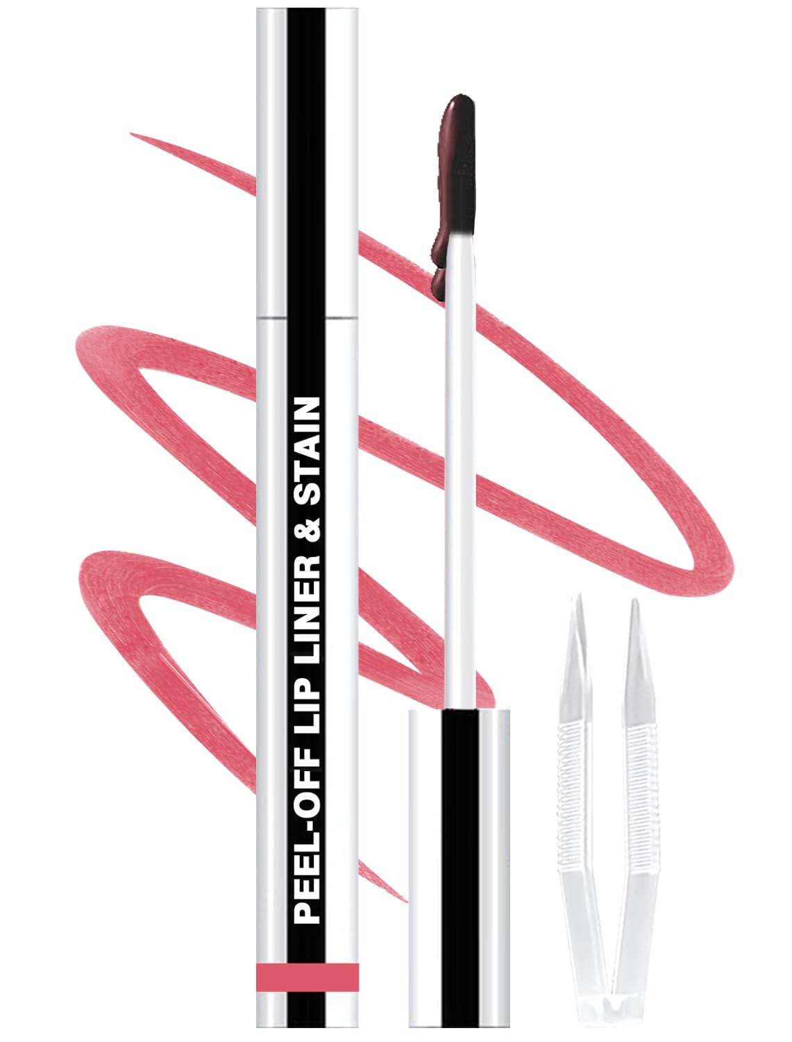 Lip Liner Stain Peel Off with Tweezer, Long Lasting Matte Lip Tattoo, Highly Pigmented Color Lip Makeup, Waterproof, Transfer-proof Lipstain for Women, for All Skin Types Cool Rose