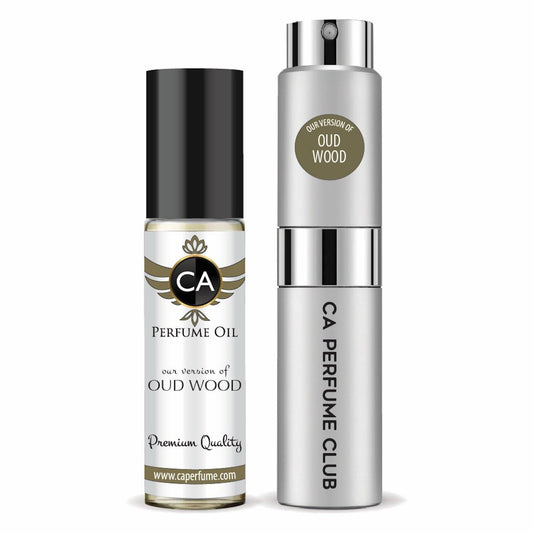CA Perfume Duo Impression of Oud Wood For Men Perfume Layering Set Mens Cologne Long Lasting Travel Size EDP + Body Oil Roll-On Bottle 0.27 Fl Oz+0.33 Fl Oz
