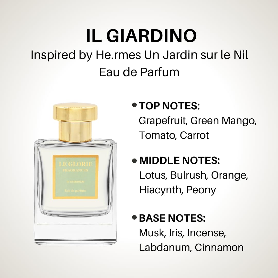 Inspired by He.rmes Un Jardin sur le Nil, Il Giardino EDP, Long Lasting 12-14 Hours Perfume Spray for Women, Unisex, All Skin Types - Cruelty Free - 0.33 oz 10ml