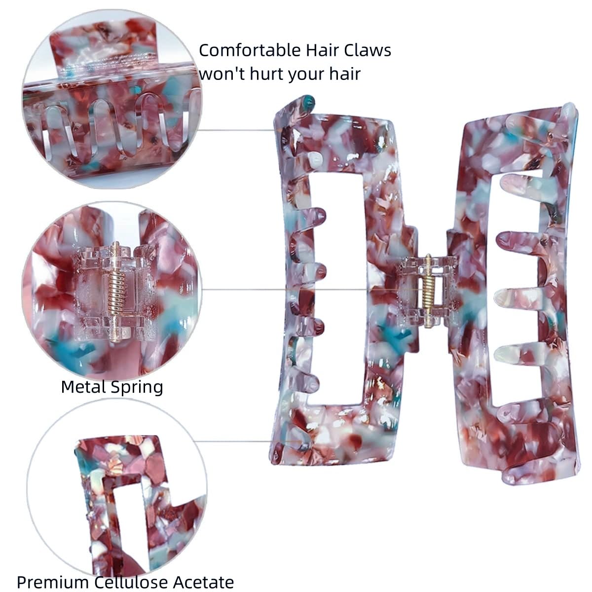 Large Tortoise Shell Claw Clip 4.1 Inch Cellulose Acetate Hair Claw, 2 Pack Banana Clips Hair Claw Clips for Thick Curly Hair, Hair Jaw Clamp Fashion Hair Accessories for Women Ladies