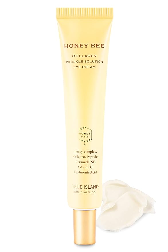 Honey Bee Collagen Fine Line Firming Eye Cream for Puffiness and Bags Under Eyes w/Vitamin C, 4 Peptides & Niacinamide | Bright and Tight Under Eye Cream for Dark Circles 1.01 fl oz