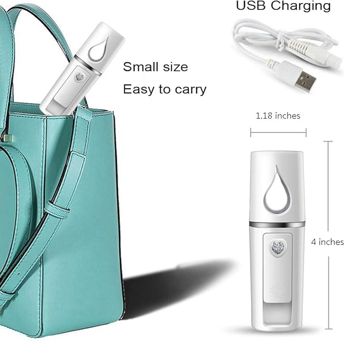 Portable Nano Facial Mister Mini Facial Steamer Atomization Eyelash Extensions with Mirror & 20ml Visual Water Tank (White)