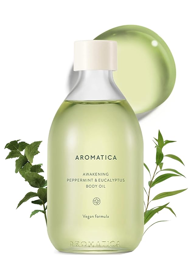 AROMATICA Awakening Body Oil Peppermint & Eucalyptus Aromatherapy Oils, Scented Body Oil, After Shower Natural Oil for Women, Non-Greasy Body Serum, Body Moisturizer for Dry Skin 3.38 fl. oz