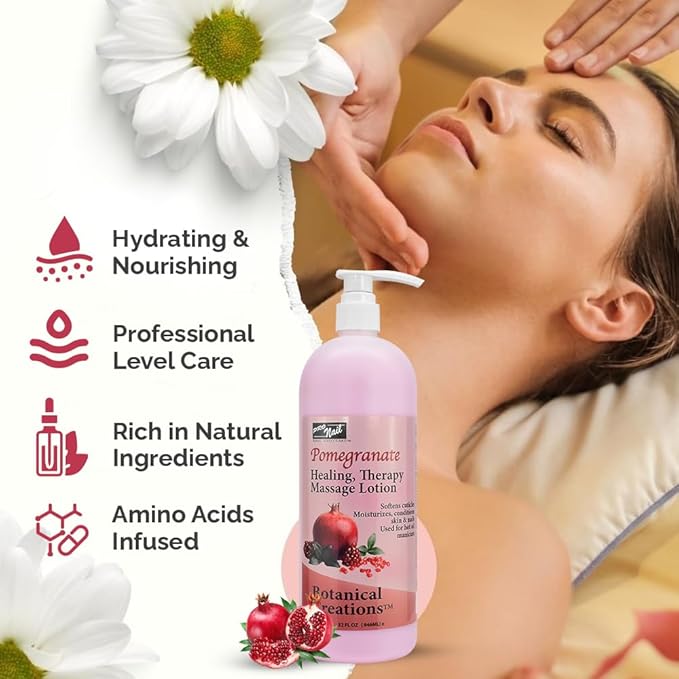 PRO NAIL - Healing Therapy Massage Lotion - Professional Pedicure, Body and Hot Oil Manicure, Infused with Natural Oils, Vitamins, Panthenol and Amino Acids (Pomegranate, 32 Oz)