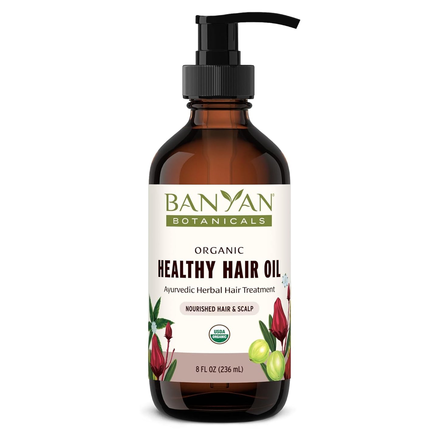 Banyan Botanicals Organic Hair Oil with Bhringaraj & Amla - Ayurvedic Scalp & Hair Care for All Types, Thick & Lustrous Hair - 8 oz, Non-GMO Sustainably Sourced