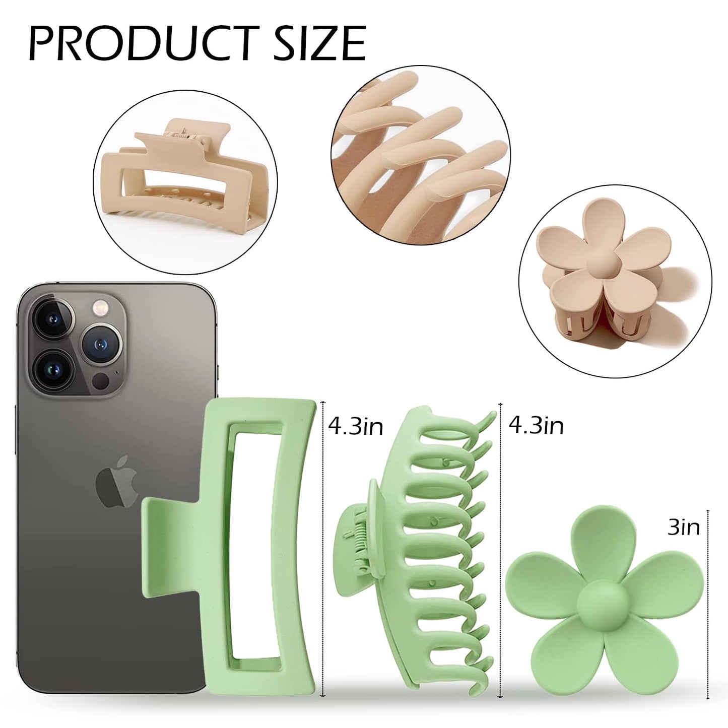 Large Hair Claw Clips 12 Pack, Flower Hair Clips for Thin Hair, Big Square Matte Strong hold for Thick Hair, 3 Styles Hair Clips for Women Thick Hair 4 Colors