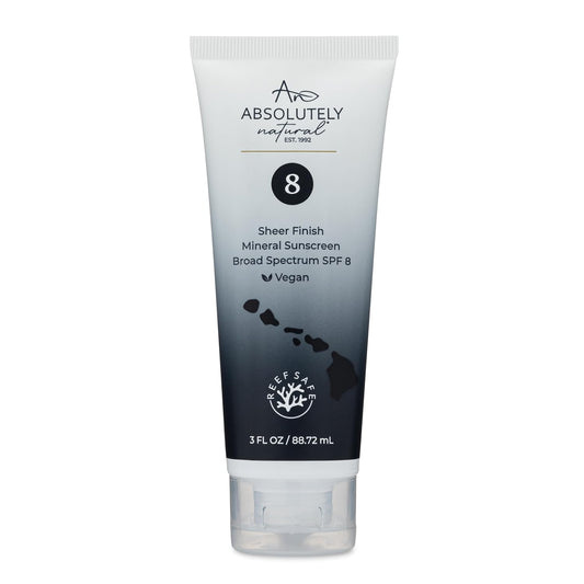 Absolutely Natural - SPF 8 Mineral Sunscreen - Water Resistant Moisturzing Lotion for Body & Face - Non-Nano Zinc Oxide, Vitamin E - 3 Oz