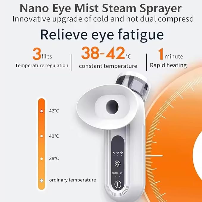 Portable Eye Steamer, Rechargeable Nano Eye Mist Steam Sprayer, Electric Eye Mist Sprayer with Warm Compress for Home & Travel