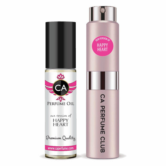 CA Perfume Duo Impression of Happy Heart For Women Perfume Layering Set Long Lasting Travel Size EDP + Body Oil Roll-On Bottle 0.27 Fl Oz+0.33 Fl Oz
