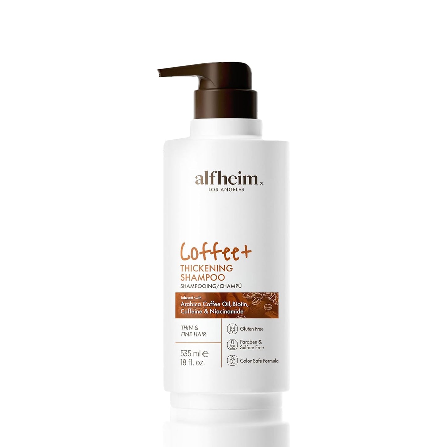 ALFHEIM Coffee+ Thickening Shampoo for Fine, Weak & Thinning Hair with Caffeine, Biotin & Arabica Coffee Oil – Energizing, Strengthening & Volumizing Cleanser – Sulfate-Free, Cruelty-Free – 18 oz