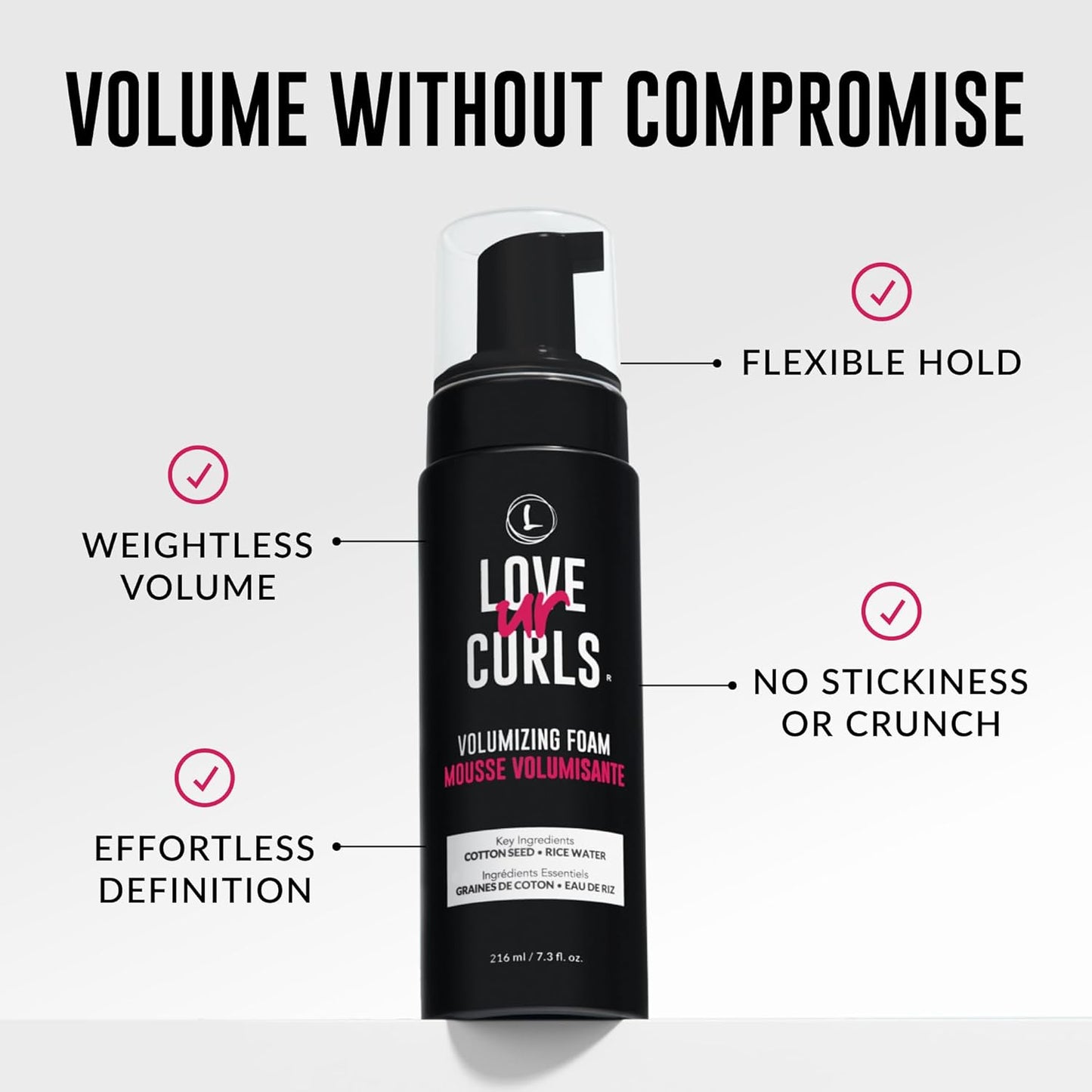 Love Ur Curls® Volumizing Foam, Lightweight Mousse for Curly Hair, Volume & Definition, Frizz Control, Soft Hold, Vegan, Silicone-Free, Quick-Drying, 7.3Fl. Oz.