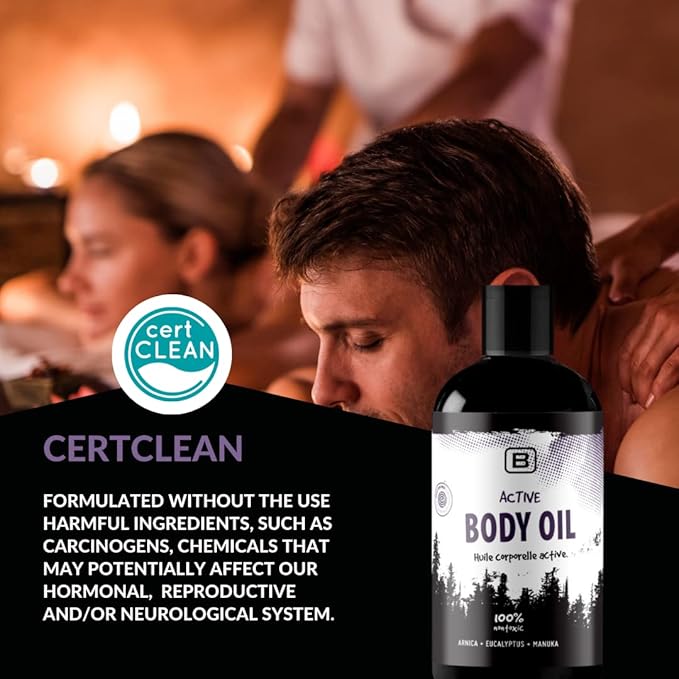 Active Body Oil - CertClean Certified - Organic - | Cruelty Free | Vegan. Toxin free body oil for sport and massage. Therapy oil - Warming & Relaxing for joints and muscles.