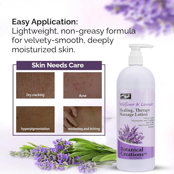 PRO NAIL - Healing Therapy Massage Lotion - Professional Pedicure, Body and Hot Oil Manicure, Infused with Natural Oils, Vitamins, Panthenol and Amino Acids (Lavender, 32 Ounce)