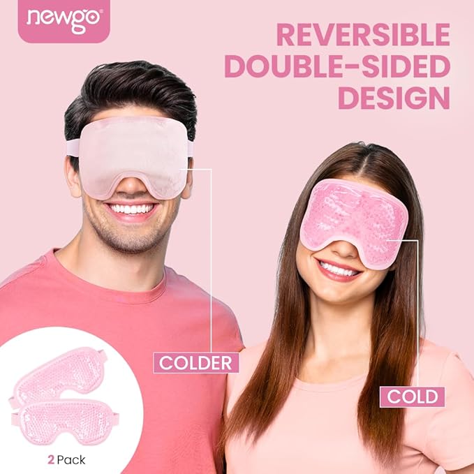 NEWGO Cooling Mask for Puffy Eyes, Cold Ice Pack for After Surgery, Tension Stress Relief, Itchy Eyes, Headaches, Dark Circles - Pink 2 Pack