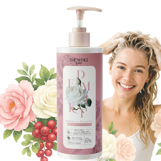 DEMIKI Shampoo for Women,Japanese Shampoo for Oily Hair, Keratin Care,Organic Rose Scent, Pink, Clarifying, Moisturizing, Anti Dandruff, Volumizing Hair Care, Sulfate Free & Paraben Free, 450ml,16oz
