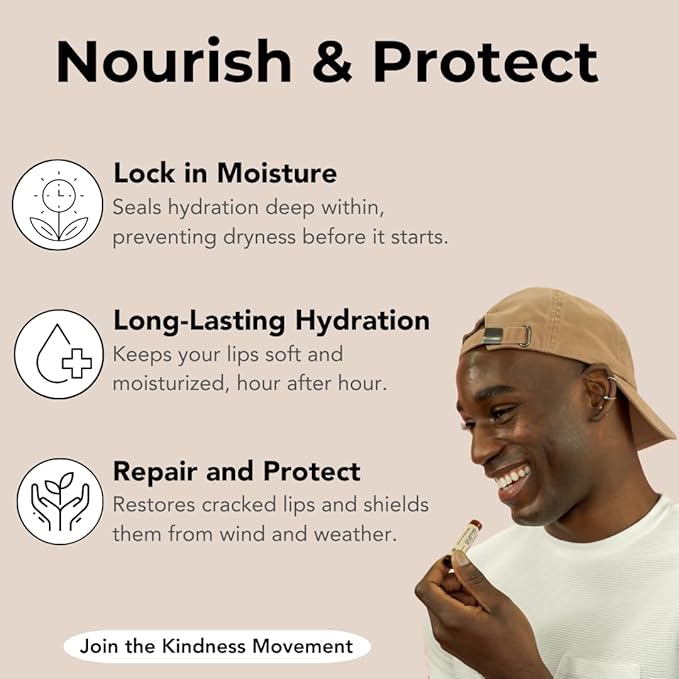 Unscented Lip Balm – Hydrating & Moisturizing with Organic Ingredients | Natural Lip Care for Dry, Sensitive Lips | Castor Oil, Gluten & Grain Free | Clean Beauty | Kind Lips Single Tube