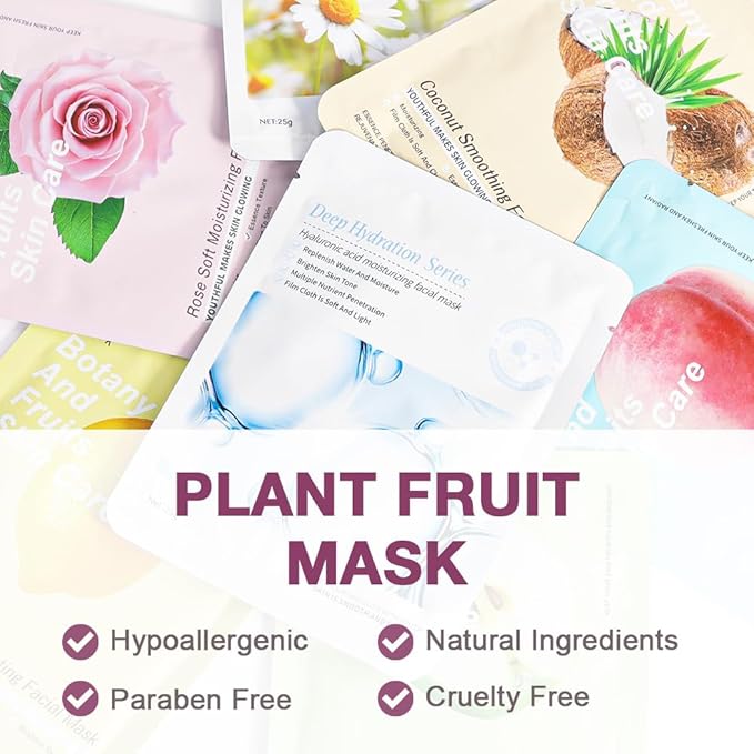 8 Pack Rose Face Sheet Mask Skincare,Hydrating Face Mask For Sensitive Skin,Moisturize,Soothing,Nourish for All Skin Types,Natural Spa Party Facial Mask Skincare Set for Women Men Girls
