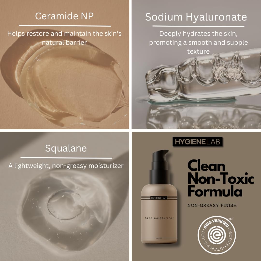 HygieneLab Face Duo – EWG Verified Face Wash (5 fl oz) & Moisturizer (1.7 fl oz), Removes Dirt, Hydrating Set with Aloe, Niacinamide, Vitamin C & Squalane