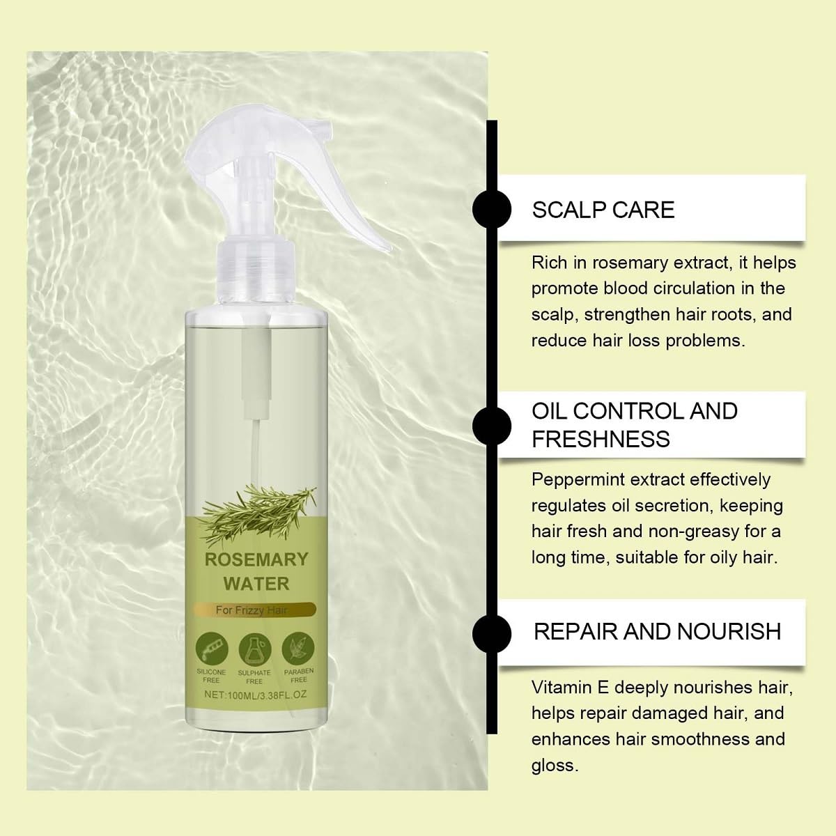 2 Pcs Rosemary Water Spray for Hair Growth, Nourishing Toughness Anti Hair Loss for Dry Damaged and Thin Hair.