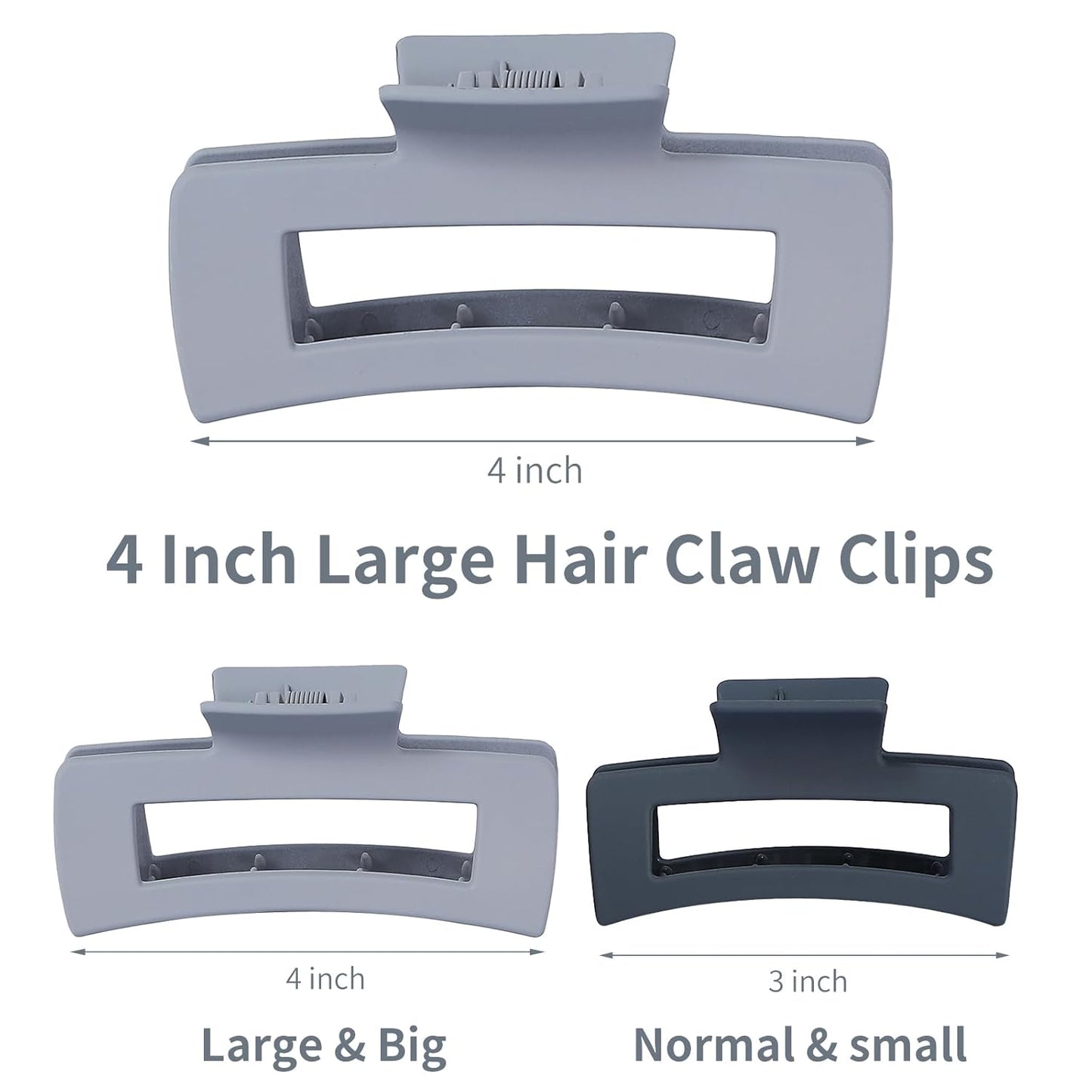 12 Pcs Large Hair Clips for Women, 4.2 Inch Square Claw Clips, Colorful Hair Claw Clips for Thick and Thin Hair, Bulk Hair Accessories for Women and Girls - Grey