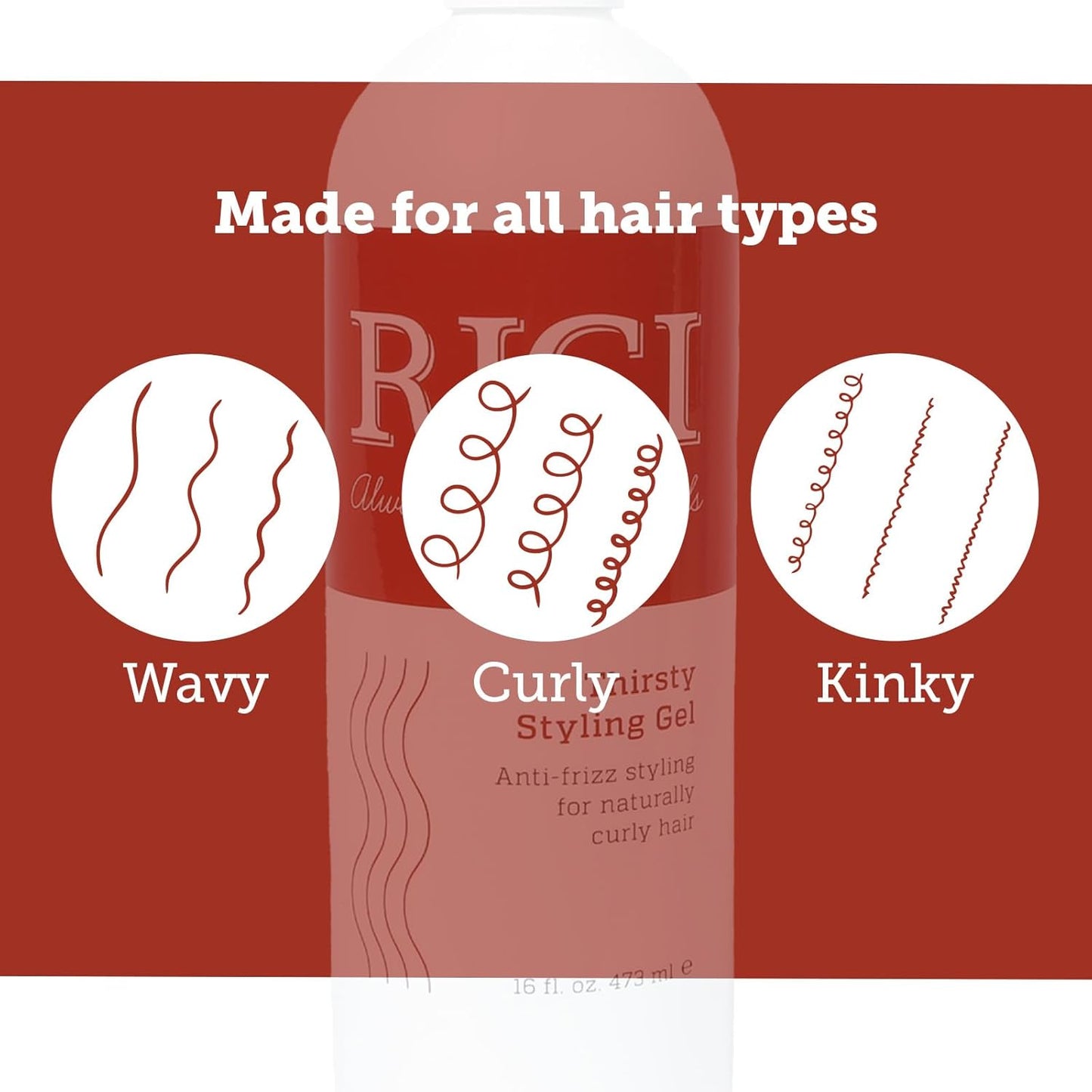 RICI Thirsty Styling Gel for Curly Hair | Naturally Formulated to Prevent Frizz for All Types of Curly Hair | Patented Formula Made in the USA (16 oz)