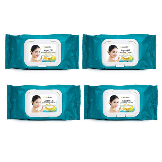 Epielle Argan Oil Cleansing Facial Tissues Makeup Remover Wipes Gentle and Nicely Scented Towelettes - 60 Sheets per pack, 4 pack (new)