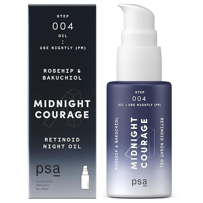 PSA - MIDNIGHT COURAGE Rosehip & Bakuchiol Retinoid Night Oil | Baobab, Pomegranate, & Sunflower Oils | Suitable for All Skin Types (15 mL | 0.5 oz)