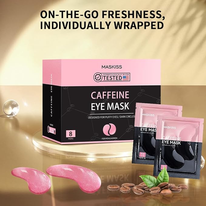 Under Eye Patches (8 Pairs), Caffeine Eye Masks for Dark Circles Puffy Eyes Undereye Bags, Collagen Eye Patches for Wrinkles and Puffiness, Skin Care Gift for Her