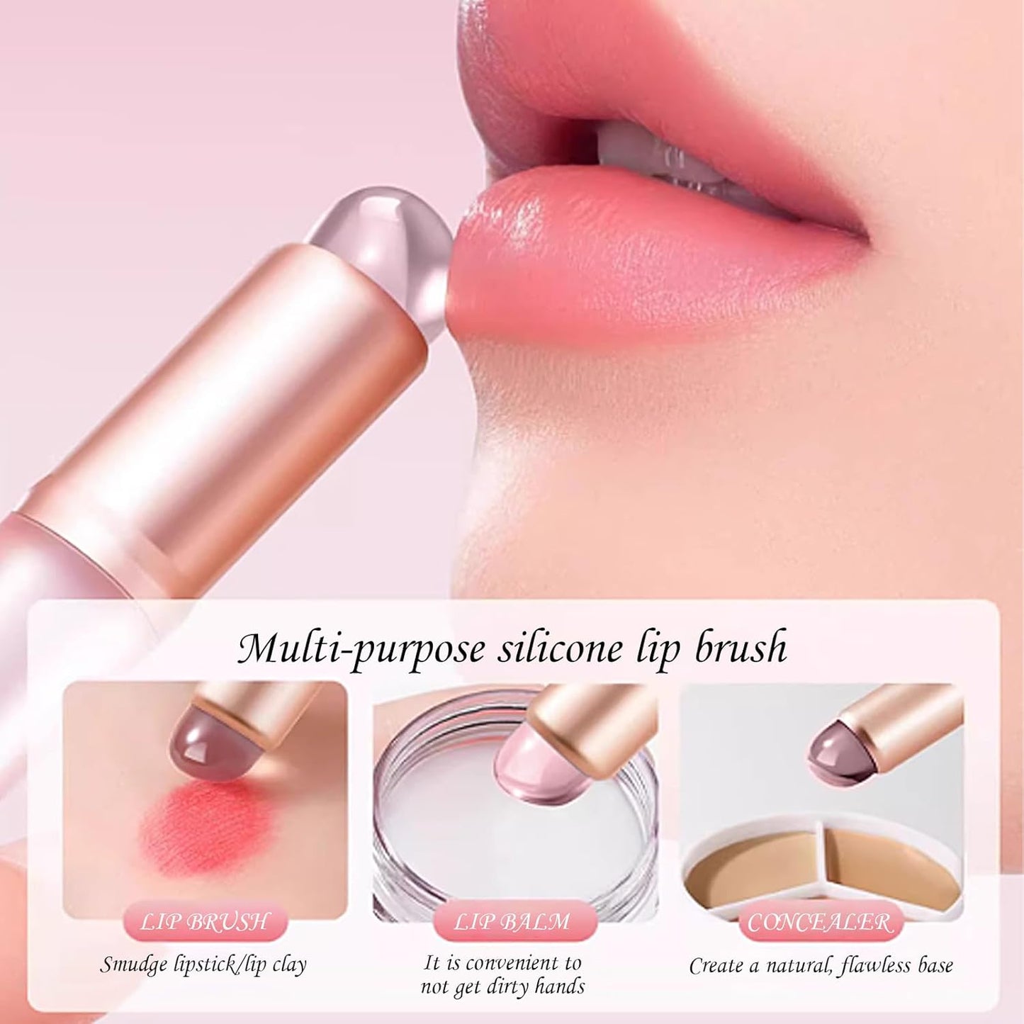 6 PCS Silicone Lip Applicator, Lip Balm Brush with Cap for Lipstick Lip Gloss(Pink & Gray)